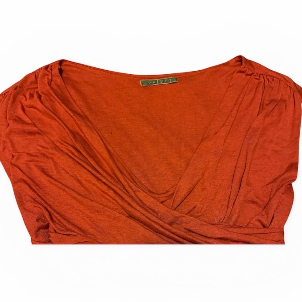 Anthropologie Velvet by Graham & Spencer Rust Jersey Faux Wrap Midi Dress M - Picture 6 of 9
